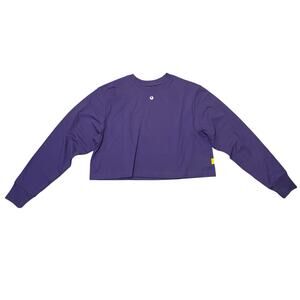 NWOT Yellow Label Co Crop Length Crewneck Cotton Sweatshirt Purple - Size Small